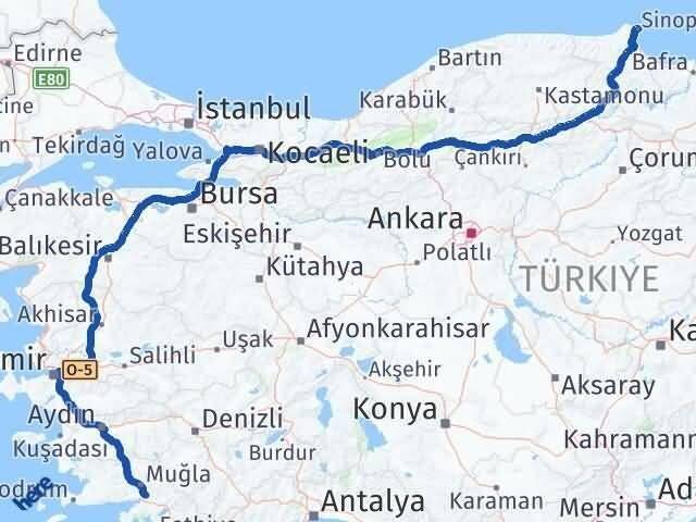 Sinop Ula Muğla Arası Kaç Km - Yol Haritası