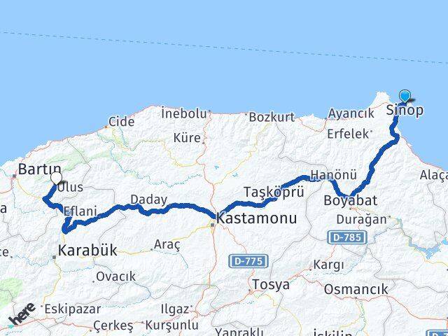 Sinop Ulus Bartın Arası Kaç Km - Yol Haritası