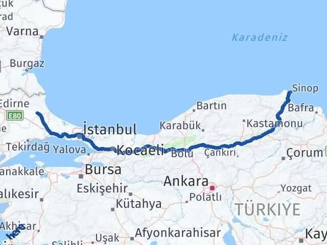 Sinop Vize Kırklareli Arası Kaç Km - Yol Haritası