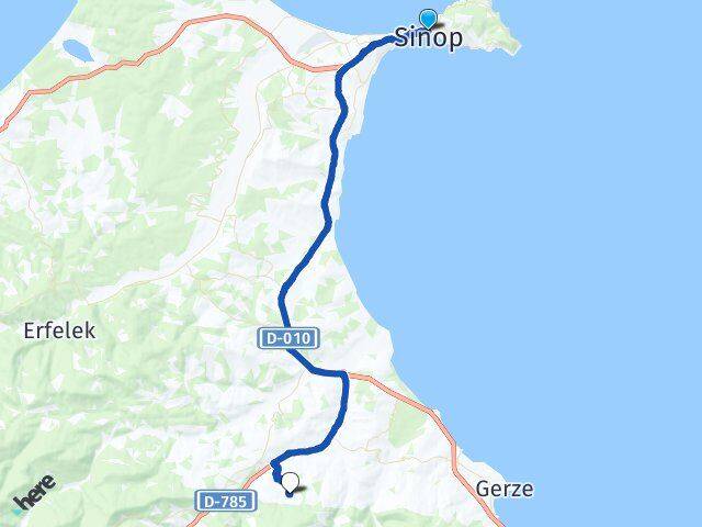 Sinop Yakadibi Gerze Arası Kaç Km - Yol Haritası
