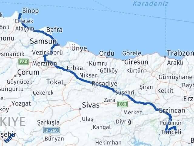 Sinop Yayladere Bingöl Arası Kaç Km - Yol Haritası
