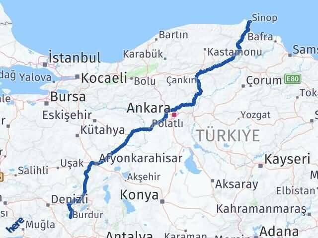 Sinop Yeşilova Burdur Arası Kaç Km - Yol Haritası