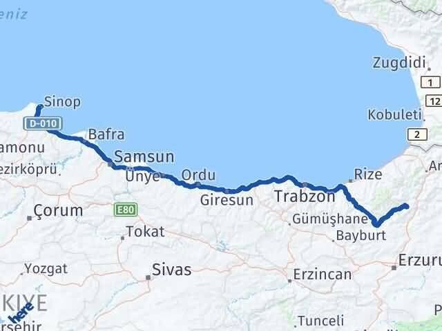 Sinop Yusufeli Artvin Arası Kaç Km - Yol Haritası