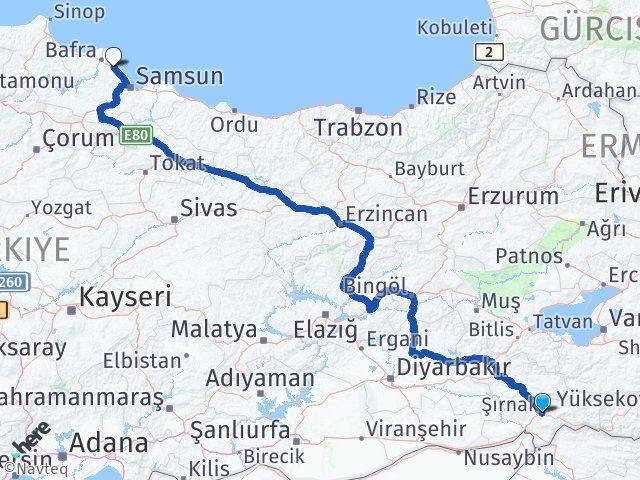 Şırnak 19 Mayıs Samsun Arası Kaç Saat? Yol Haritası, Yakıt, Rota ve Mesafe Hesaplama Şırnak 19 Mayıs Samsun Arası Kaç Km? Kaç Saat? Yol Haritası