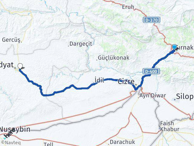 Şırnak Akçakaya Midyat Mardin Arası Kaç Km - Yol Haritası