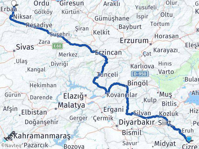 Şırnak Akkuş Ordu Arası Kaç Km - Yol Haritası
