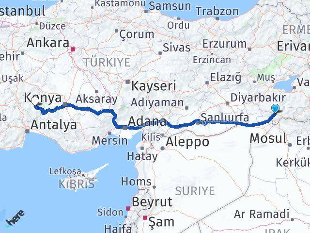 Şırnak Aksu Isparta Arası Kaç Km - Yol Haritası