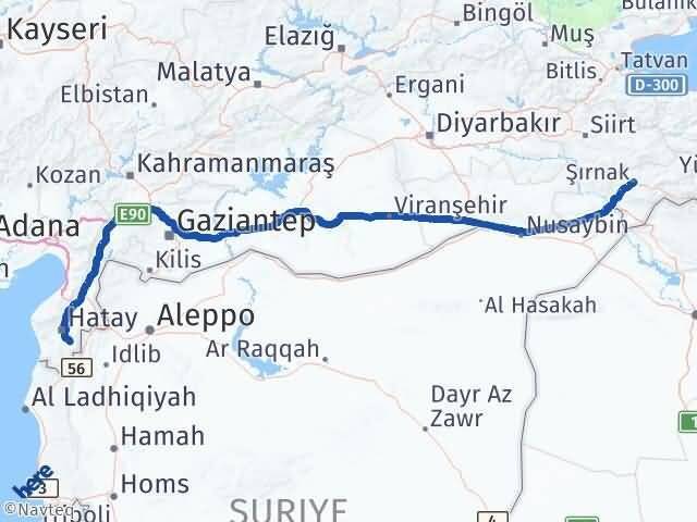 Şırnak Altınözü Hatay Arası Kaç Km - Yol Haritası