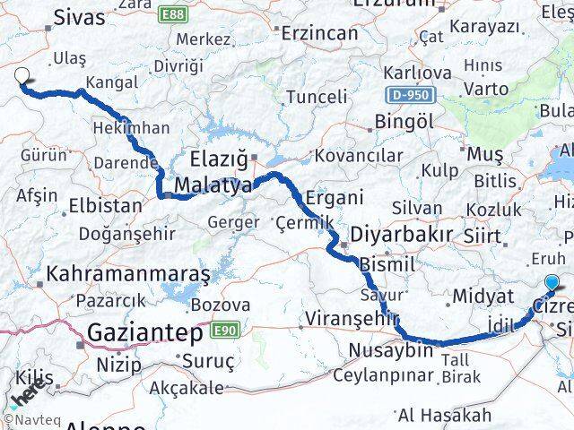 Şırnak Altınyayla Sivas Arası Kaç Km - Yol Haritası
