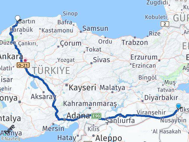 Şırnak Amasra Bartın Arası Kaç Km - Yol Haritası