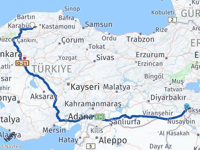 Şırnak Araç Kastamonu Arası Kaç Km - Yol Haritası