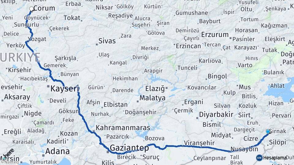 Şırnak Araköy Arası Kaç Km - Yol Haritası