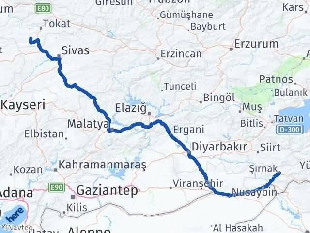 Şırnak Artova Tokat Arası Kaç Km - Yol Haritası