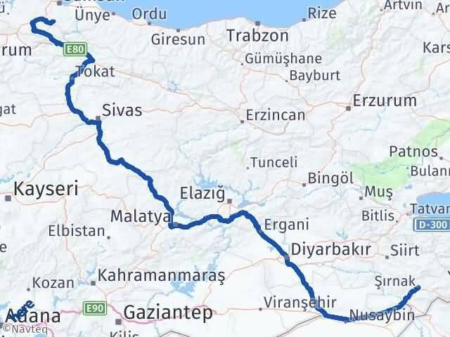 Şırnak Asarcık Samsun Arası Kaç Km - Yol Haritası