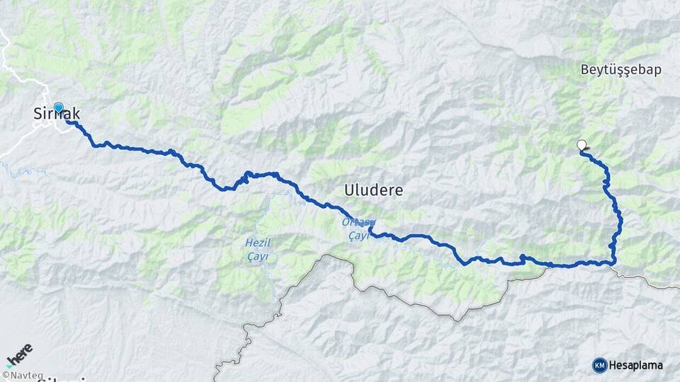 Şırnak Ayvalık Beytüşşebap Arası Kaç Km - Yol Haritası
