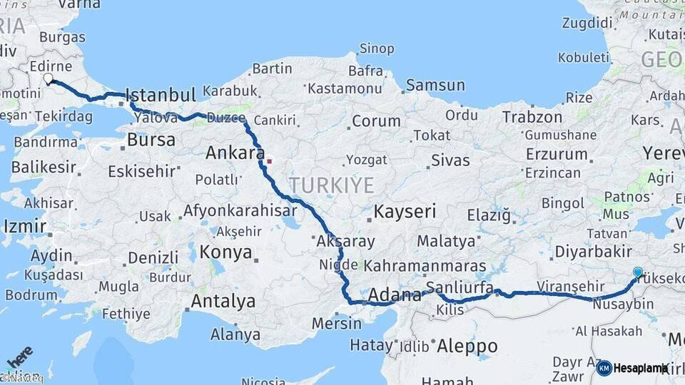 Şırnak Babaeski Kırklareli Arası Kaç Km - Yol Haritası