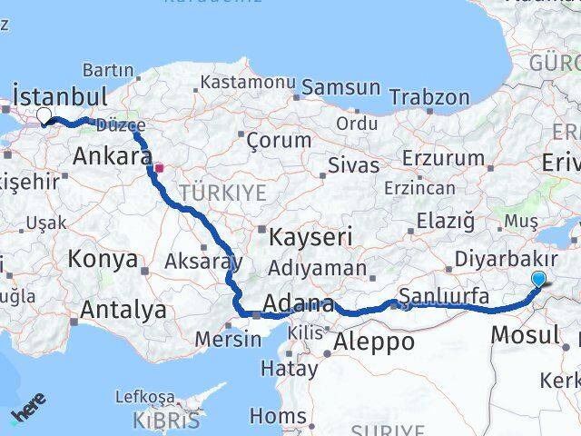 Şırnak Başiskele Kocaeli Arası Kaç Km - Yol Haritası