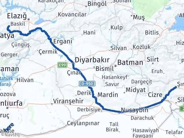 Şırnak Baskil Elazığ Arası Kaç Km - Yol Haritası