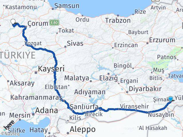 Şırnak Bayat Çorum Arası Kaç Km - Yol Haritası