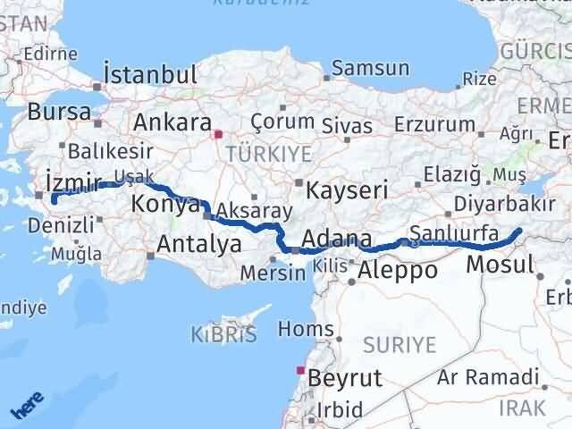 Şırnak Bayındır İzmir Arası Kaç Km - Yol Haritası