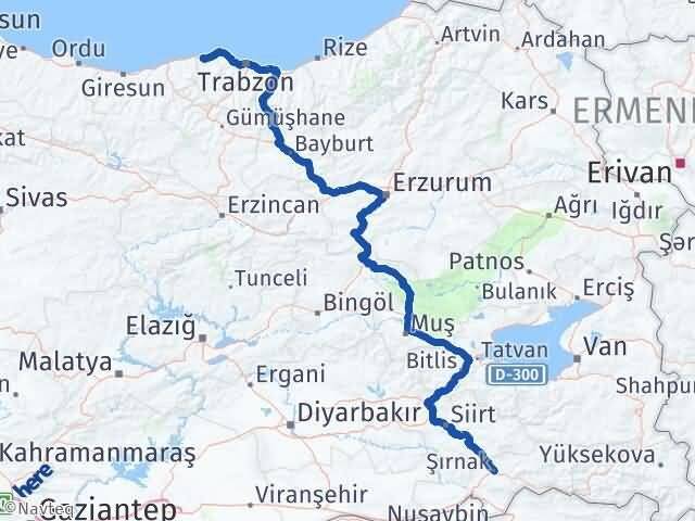 Şırnak Beşikdüzü Trabzon Arası Kaç Km - Yol Haritası