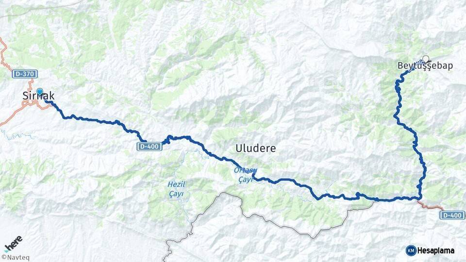 Şırnak Beytüşşebap Arası Kaç Km - Yol Haritası