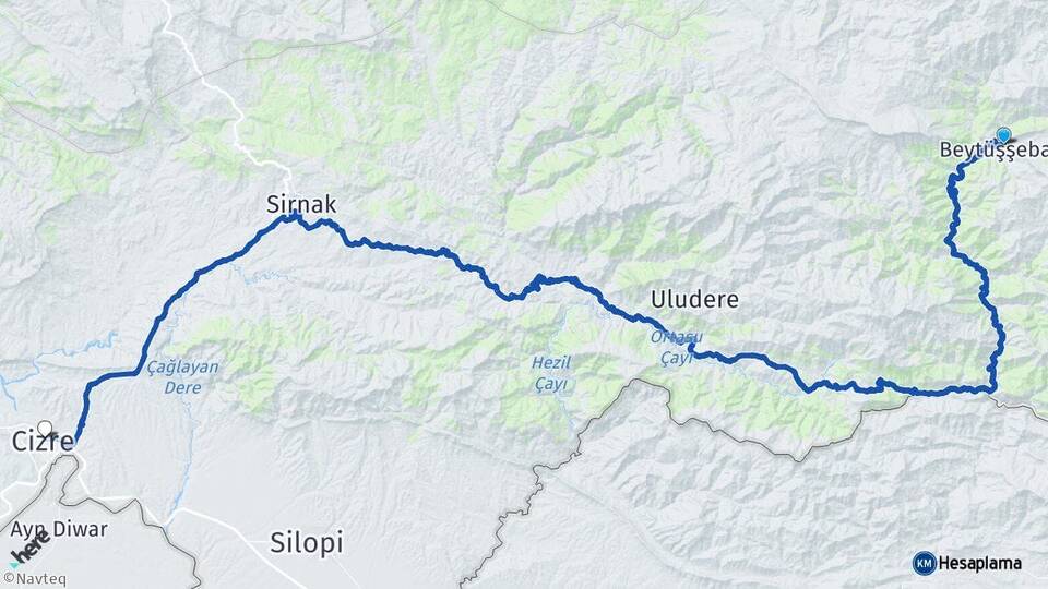Şırnak Beytüşşebap Cizre Arası Kaç Km - Yol Haritası