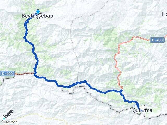 Şırnak Beytüşşebap Çukurca Hakkari Arası Kaç Km - Yol Haritası