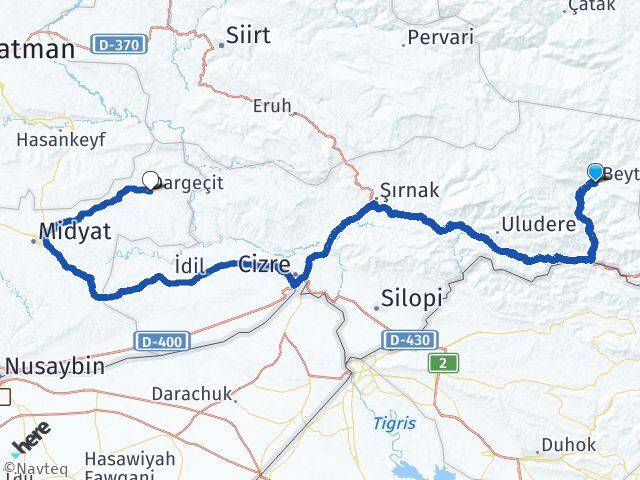 Şırnak Beytüşşebap Dargeçit Mardin Arası Kaç Km - Yol Haritası