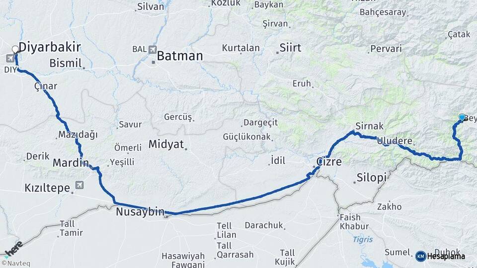 Şırnak Beytüşşebap Diyarbakır Arası Kaç Km - Yol Haritası