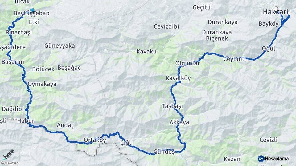 Şırnak Beytüşşebap Hakkari Arası Kaç Km - Yol Haritası