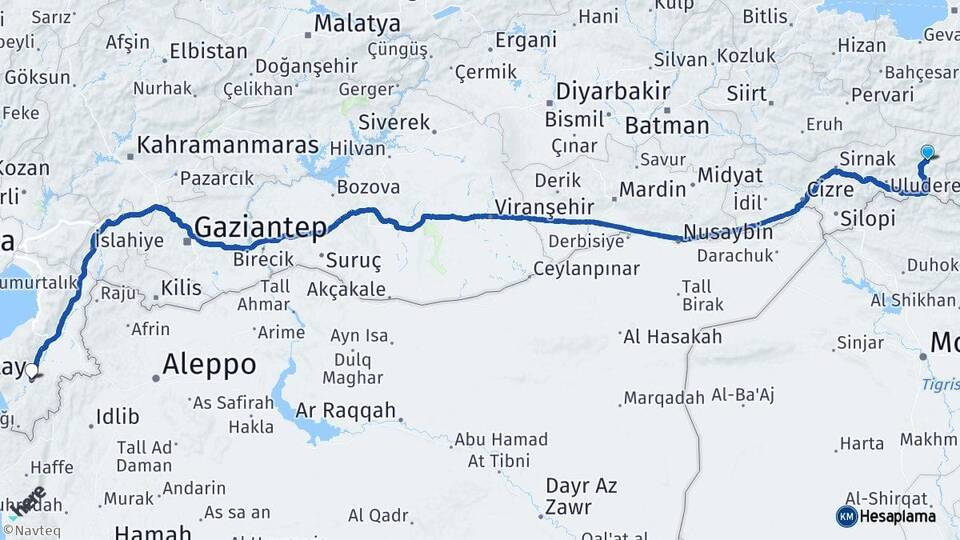 Şırnak Beytüşşebap Hatay Arası Kaç Km - Yol Haritası