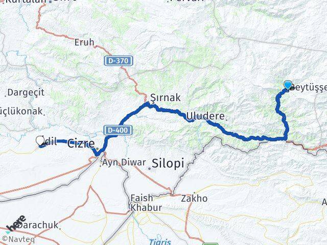 Şırnak Beytüşşebap İdil Arası Kaç Km - Yol Haritası