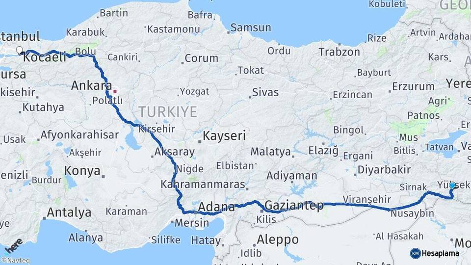 Şırnak Beytüşşebap Kocaeli Arası Kaç Km - Yol Haritası