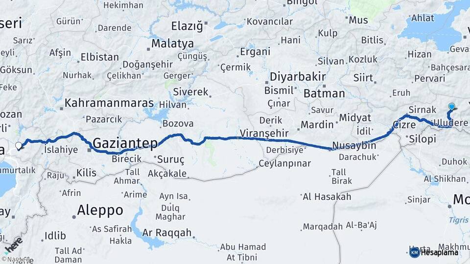 Şırnak Beytüşşebap Osmaniye Arası Kaç Km - Yol Haritası