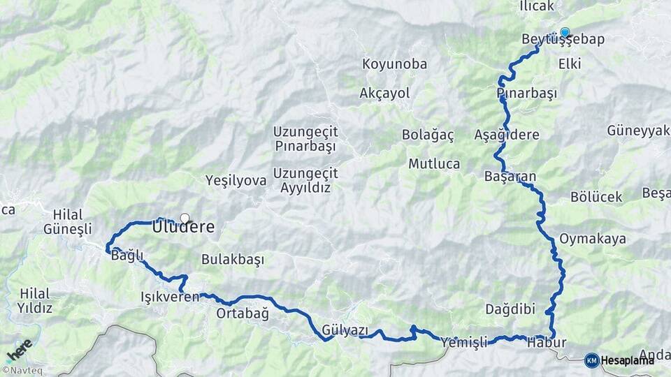 Şırnak Beytüşşebap Uludere Arası Kaç Km - Yol Haritası