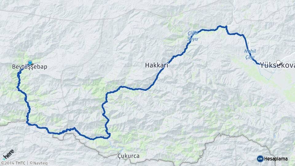 Şırnak Beytüşşebap Yüksekova Hakkari Arası Kaç Km - Yol Haritası