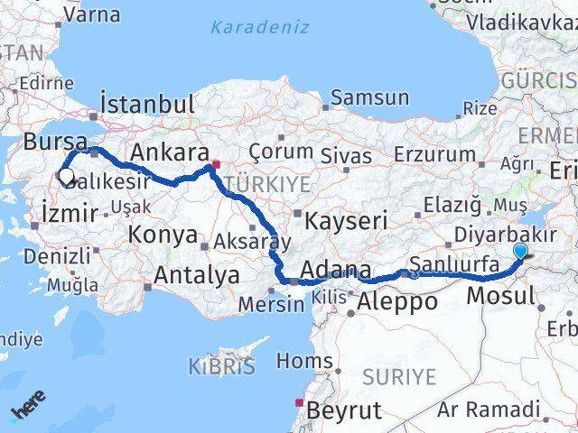 Şırnak Bigadiç Balıkesir Arası Kaç Km - Yol Haritası