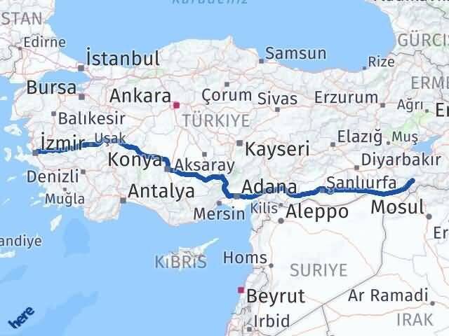 Şırnak Bornova İzmir Arası Kaç Km - Yol Haritası