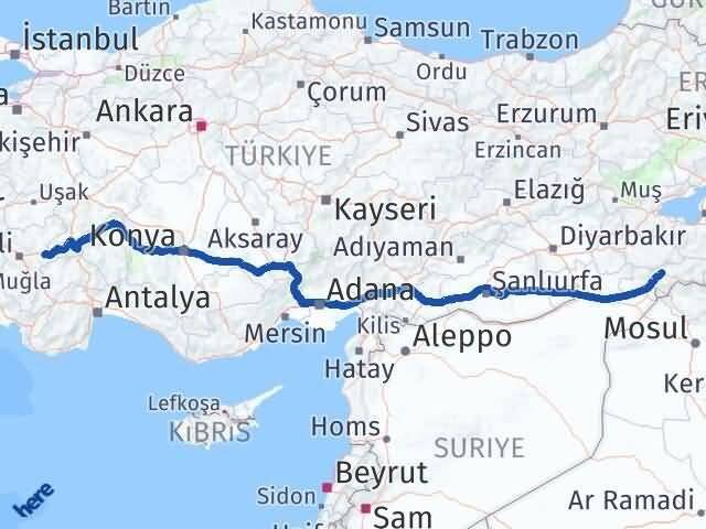 Şırnak Bozkurt Denizli Arası Kaç Km - Yol Haritası