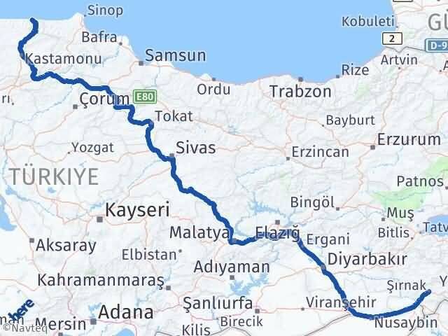 Şırnak Bozkurt Kastamonu Arası Kaç Km - Yol Haritası
