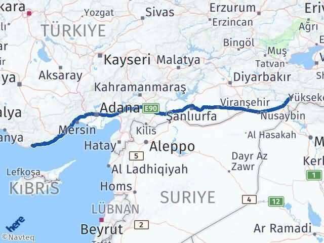 Şırnak Bozyazı Mersin Arası Kaç Km - Yol Haritası