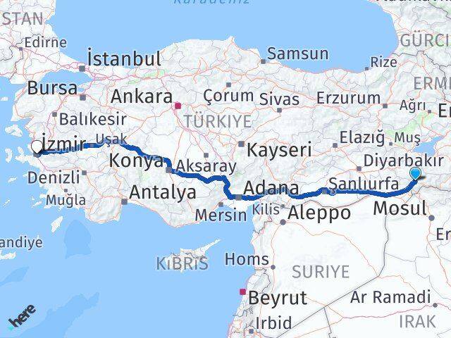 Şırnak Buca İzmir Arası Kaç Km - Yol Haritası