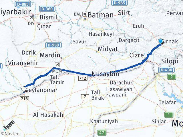 Şırnak Ceylanpınar Şanlıurfa Arası Kaç Km - Yol Haritası