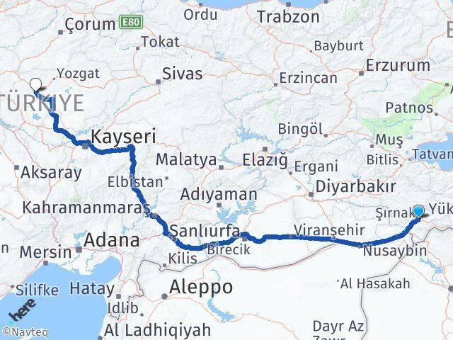 Şırnak Çiçekdağı Kırşehir Arası Kaç Km - Yol Haritası
