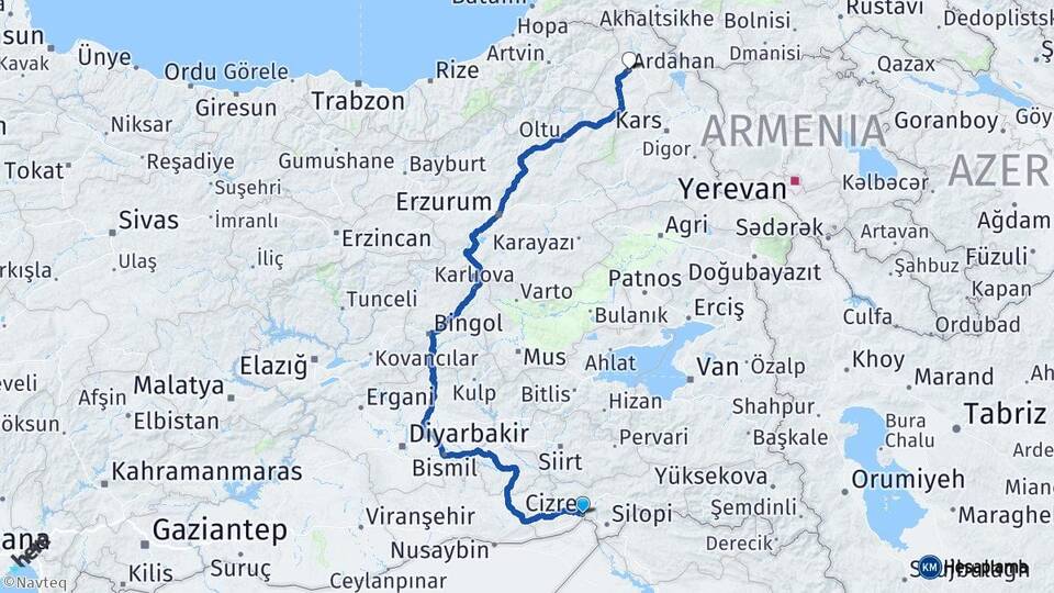 Şırnak Cizre Ardahan Arası Kaç Km - Yol Haritası