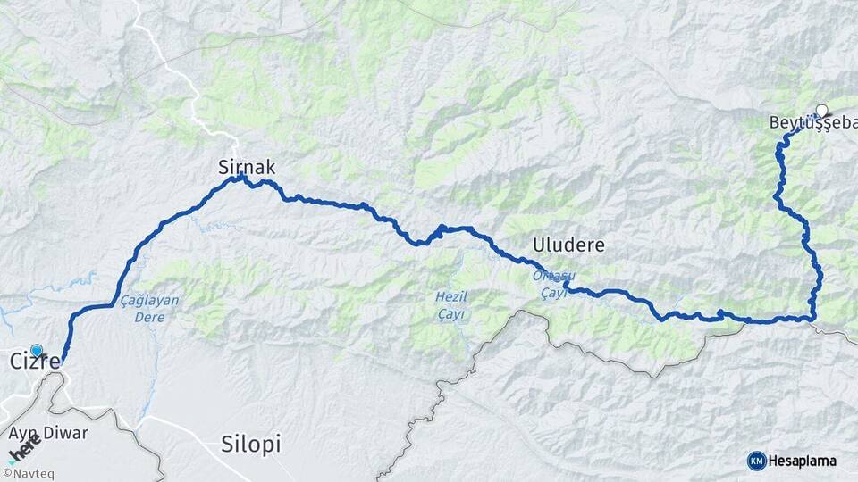 Şırnak Cizre Beytüşşebap Arası Kaç Km - Yol Haritası