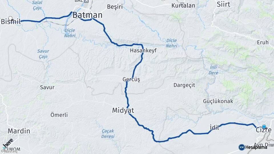 Şırnak Cizre Bismil Diyarbakır Arası Kaç Km - Yol Haritası