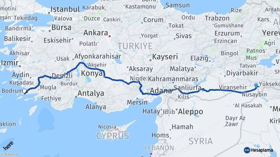 Şırnak Cizre Bodrum Muğla Arası Kaç Km - Yol Haritası