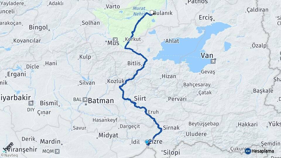 Şırnak Cizre Bulanık Muş Arası Kaç Km - Yol Haritası